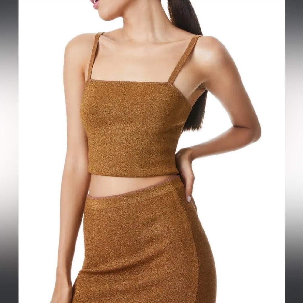 NWT Alice + Olivia Clarita Metallic Tank Top Bronze Gold Knit Tube Top Small New